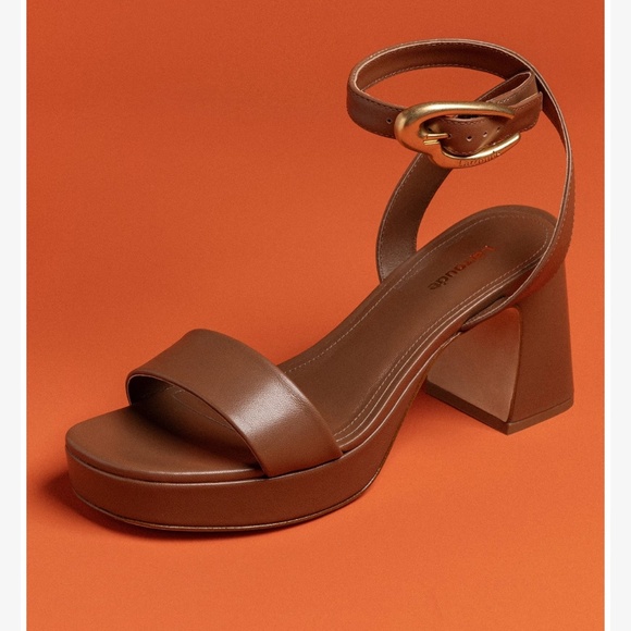 Larroude Dolly Verona Low Sandal In Caramel Leather - Picture 2 of 3